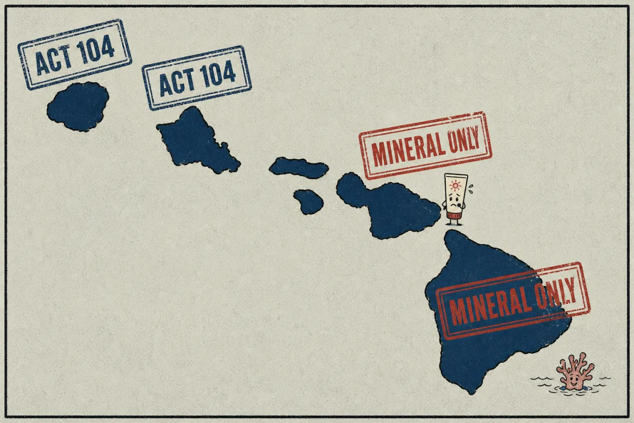 Map of the Hawaiian islands. Kauai and Oahu are stamped Act 104. Maui and the Big Island are stamped Mineral Only.